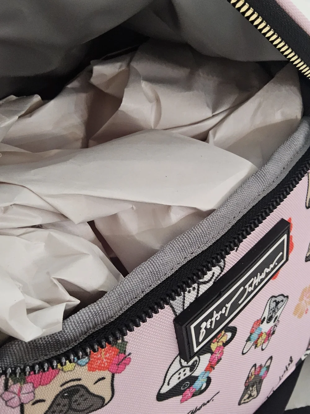Betsey Johnson Pink Floral French Bulldog Lunch Tote